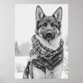 Poster Chien berger allemand en neige
