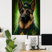 Poster Chien berger allemand en tenue de jour St. Patrick (Bureau à domicile)