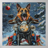 Poster Chien berger allemand équitation moto Noël (Devant)