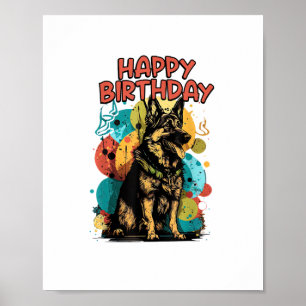 Poster Chien berger allemand joyeux fête d'anniversaire S