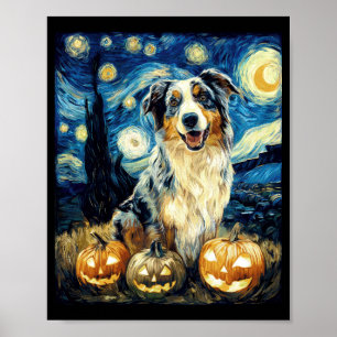 Poster Chien berger australien mignon Halloween Jack O La