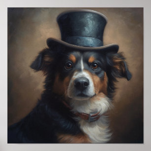 Poster Chien Berger Australien Victorien Chapeau Haut de