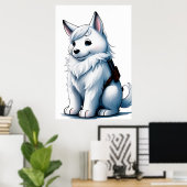 Poster Chien blanc avec pistolet| AI Art (Bureau à domicile)