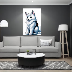 Poster Chien blanc avec pistolet  AI Art