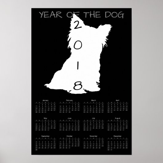 Poster Chien blanc mignon Nouvel An chinois 2018 Calendri (Devant)