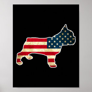 Poster Chien Bouledogue Français 4 Juillet Drapeau Améric