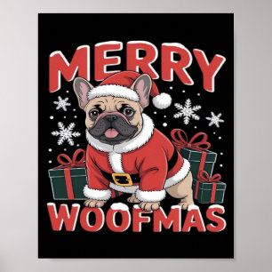 Poster Chien Bouledogue Français Chapeau de Père Noël Joy