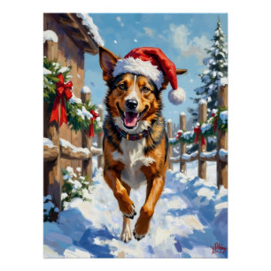 Poster Chien Bouvier Australien Red Heeler Noël