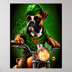 Poster Chien Boxer Conduisant un Vélo St. Patrick's Day