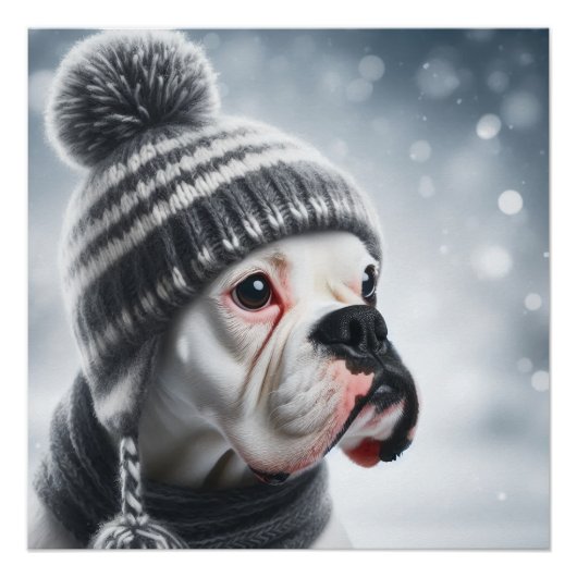 Poster Chien Boxer en Hiver (Devant)