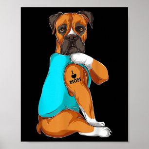 Poster Chien Boxer I Love Maman Tattoo Vêtements Chien Ma