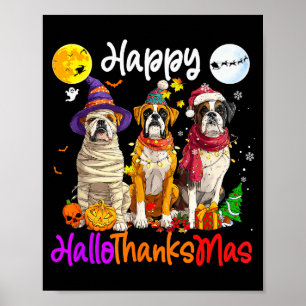 Poster Chien Boxer Noël Thanksgiving Joyeux Halloween
