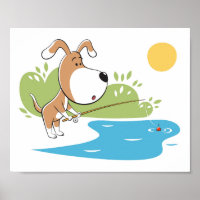 Chien caricature Pêche à la chienne Sun Lake
