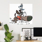 Poster Chien caricaturé serré autour d'un pôle avec des f (Bureau à domicile)