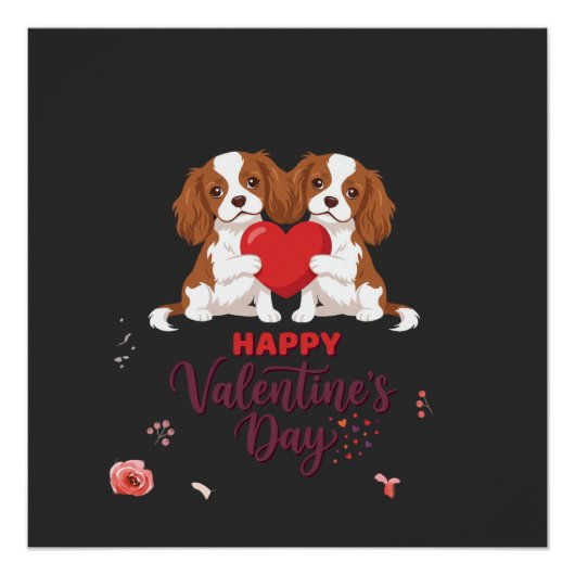 Poster Chien Cavalier King Day de la Saint-Valentin Flora (Devant)