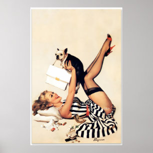 Poster Chien chanceux Carlin 1958 Style Vintage Épinglett