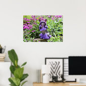Poster Chien chassé chinois violet en fleurs roses (Bureau à domicile)