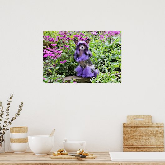 Poster Chien chassé chinois violet en fleurs roses (Cuisine)