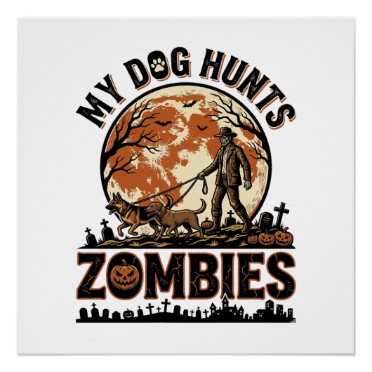 Poster Chien chasse les zombies Conception de vecteur Hal (Devant)