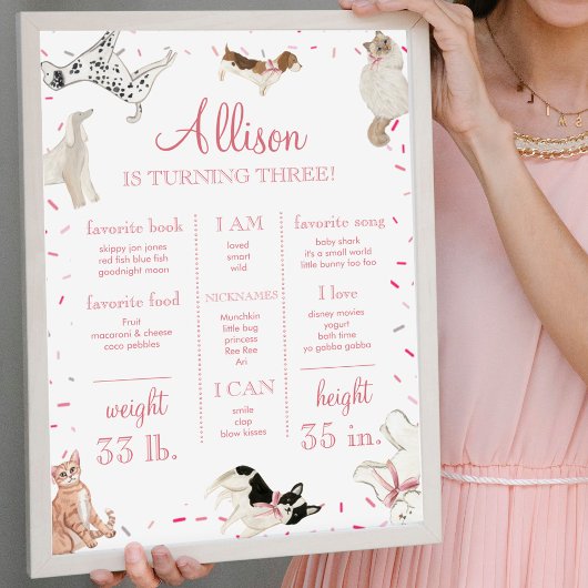 Poster Chien Chat Paw-ty Rose Girl Birthday Milestone Sig