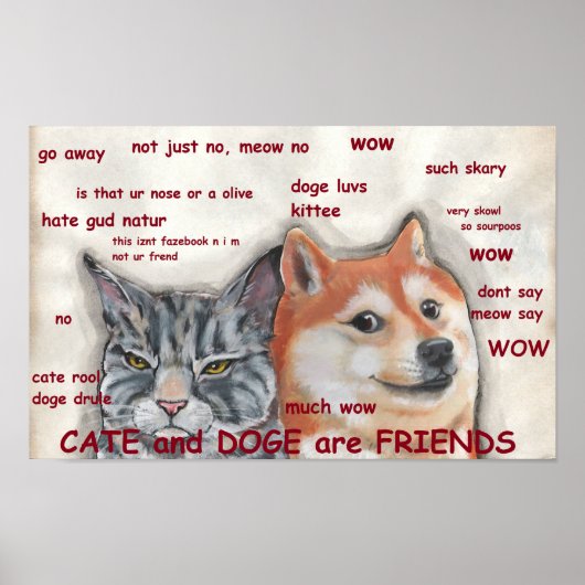 Poster Chien Chat Shiba Inu Doge Mème Drôle Amoureux Amis (Devant)