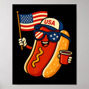 Poster Chien Chaud 4 Juillet Drôle Patriotique Drapeau Us