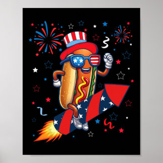 Poster Chien chaud 4 juillet Fusée patriotique et feux d'