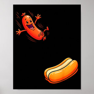 Poster Chien chaud drôle sautant dans la saucisse de peti
