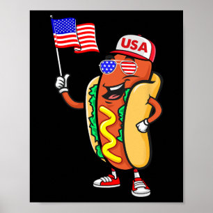 Poster Chien chaud patriotique Drapeau américain Usa Funn
