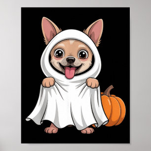 Poster Chien Chihuahua portant un costume de fantôme blan