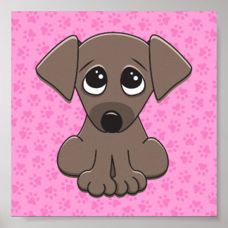 Poster Chien chiot brun mignon sur empreinte de patte ros
