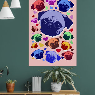 Poster Chien Chiot Carlin Style PopArt Rétro