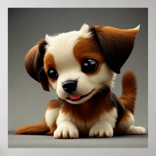 Poster Chien chiot mignon brun et blanc (Devant)