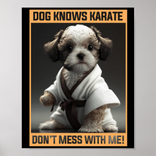 Poster Chien chiot mignon sait Karate ne pas se mêler de 