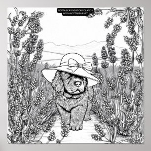 Poster Chien chiot Terre-Neuve dans un champ de fleurs de