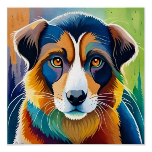 Poster Chien coloré visage proche (Devant)