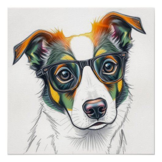 Poster Chien Cool avec Lunettes de Soleil (Devant)