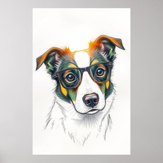 Poster Chien Cool avec Lunettes de Soleil (Devant)