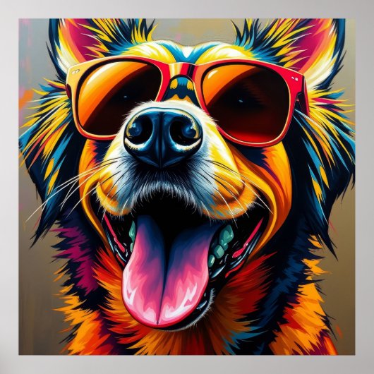 Poster Chien Cool avec Lunettes de Soleil (Devant)