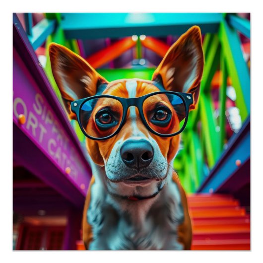 Poster Chien Cool avec Lunettes de Soleil (Devant)