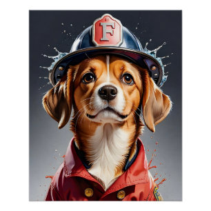 Poster Chien coquelicot mignon dans l'aquarelle uniforme 