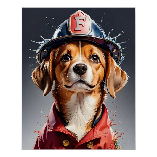 Poster Chien coquelicot mignon dans l'aquarelle uniforme (Devant)