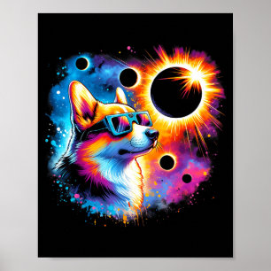 Poster Chien Corgi Éclipse Solaire Totale