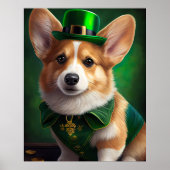 Poster Chien Corgi en tenue de la Saint-Patrick (Devant)