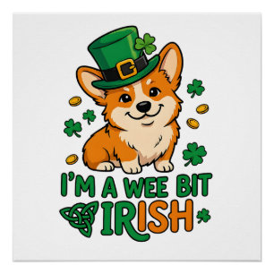 Poster Chien Corgi "Un peu irlandais" Drôle de St Patrick