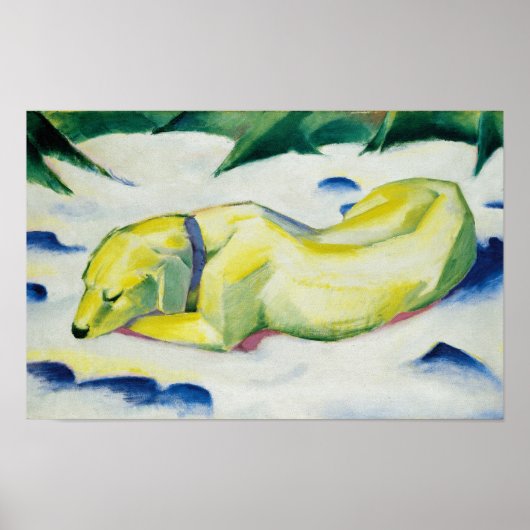 Poster Chien couché dans la neige peinture par Franz Marc (Devant)