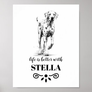 Poster Chien Dalmatien La vie est meilleure avec le nom d