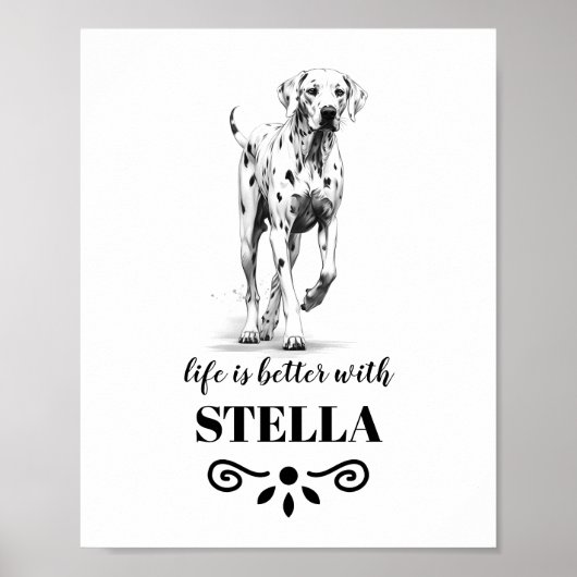 Poster Chien Dalmatien La vie est meilleure avec le nom d (Devant)