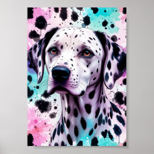 Poster Chien Dalmatien Rose Violet Turquoise Aquarelle