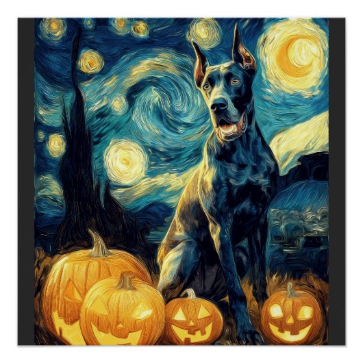 Poster Chien Danois Géant Mignon Halloween Jack O Lantern (Devant)
